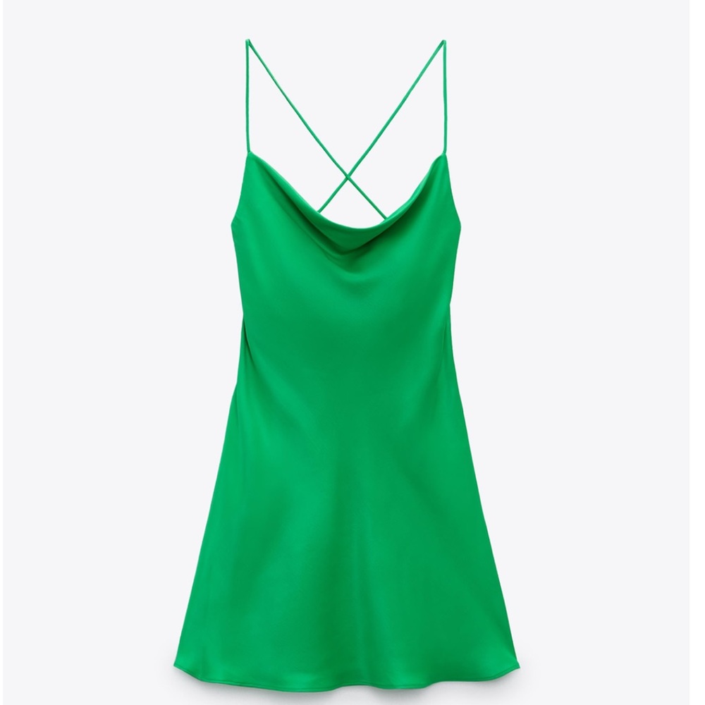 Zara Green Mini Cowl Neck Satin Dress S *NWT*